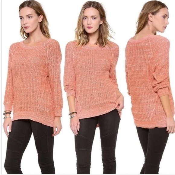 Free people MARLED YARN PULLOVER PEACH BUD off the shoulder sweater - Picture 1 of 7